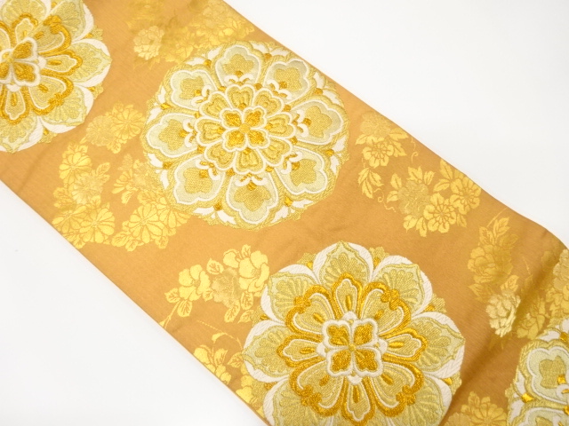 JAPANESE KIMONO / ANTIQUE FUKURO OBI / SILK / WOVEN FLOWER ROUNDEL